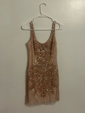 Adrianna Papell Rose Gold Sequin Sheath Mini Dress
